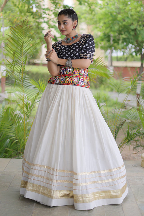 Black Navratri Special Cotton Lehenga With Bandhej Print Choli