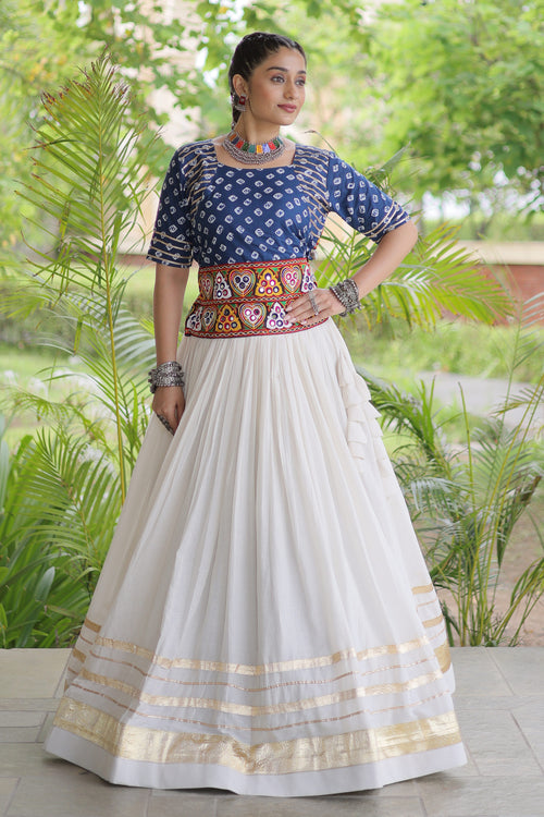 Traditional Blue Gamthi Lehenga With Bandhej Print Choli