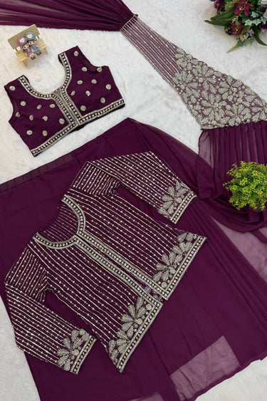 Premium Georgette Sequins Work Embroidered Pre Stitched Sarees With Jacket
