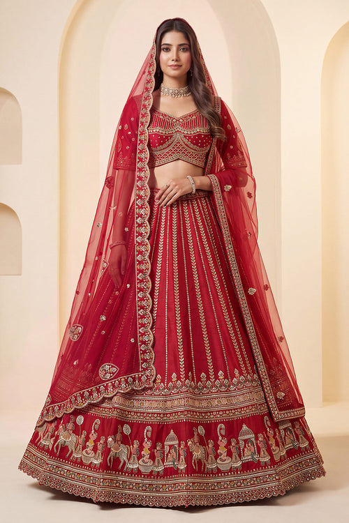Red Silk Bridal Lehenga Choli With Soft Net Dupatta