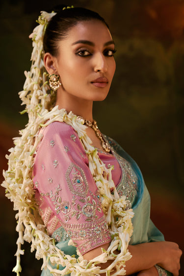 Classic Sky Blue Viscose Traditional Saree With Silk Blouse