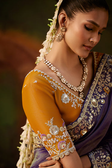 Premium Purple Viscose Wedding Wear Saree With Unstitched Silk Blouse