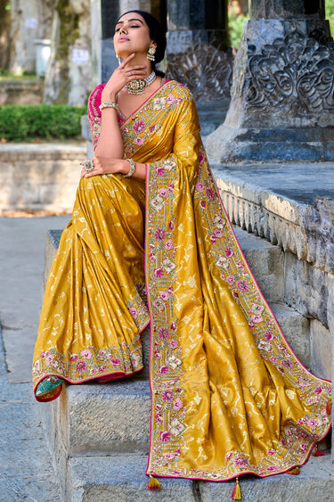 Designer Fancy Tissue Silk Bridal Saree With Raw Silk Blouse