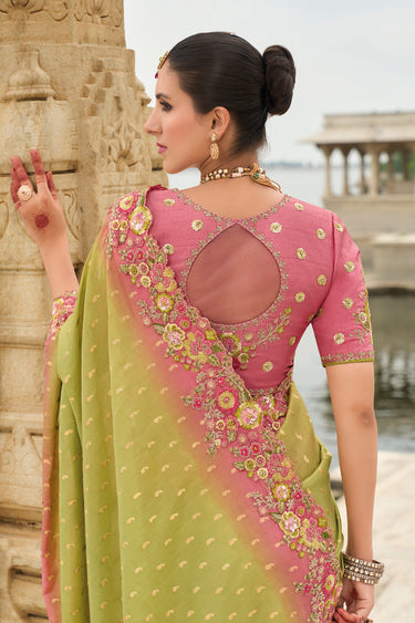 Elegant Fancy Tissue Silk Bridal Saree With Raw Silk Blouse
