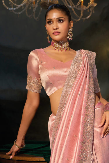 Premium Pink Silk Bridal Collection Saree With Unstitched Blouse