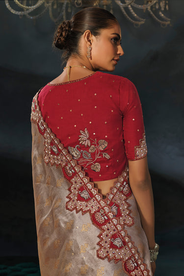 Grey Silk Wedding Wear Saree With Unstitched Blouse