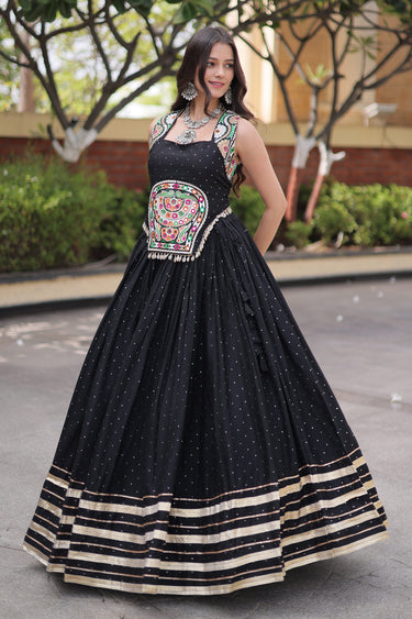Heritage Black Rayon Gamthi Mirror Work Festive Wear Chaniya Choli