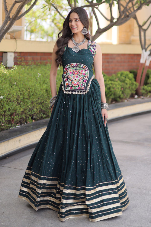 Royal Teal Rayon Traditional Mirror Work Festive Wear Chaniya Choli