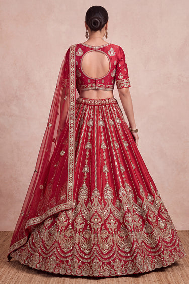 Silk Bridal Lehenga With Semi Stitched Blouse And Soft Net Double Dupatta