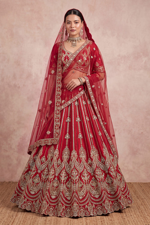 Silk Bridal Lehenga With Semi Stitched Blouse And Soft Net Double Dupatta