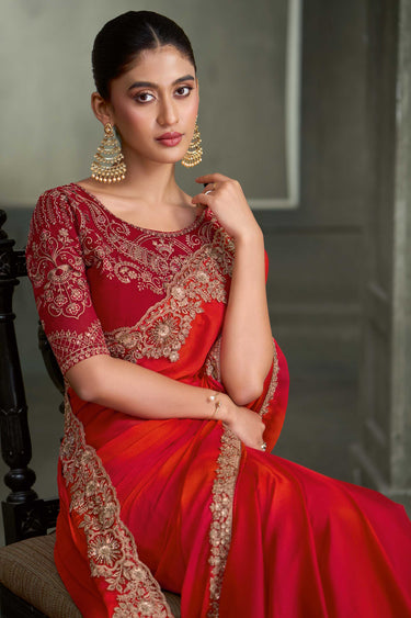 Rani Chiffon Premium Embroidered Lace Border Saree With Contrast Blouse