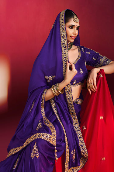 Classic Purple Traditional Art Silk Saree With Embroidered Blouse
