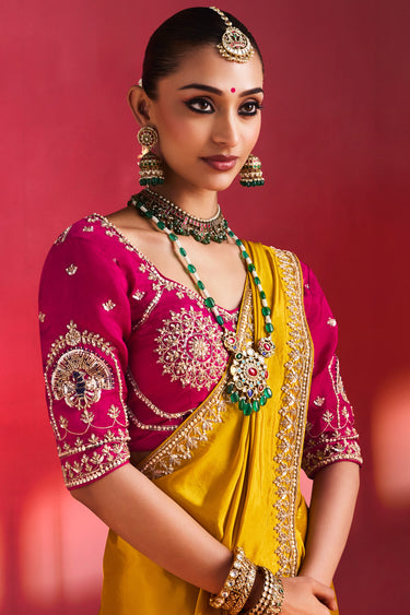 Premium Yellow Art Silk Saree With Embellished Embroidered Blouse