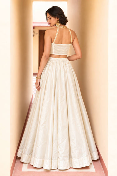 Sequins Work White Function Wear Corset Top With Lehenga