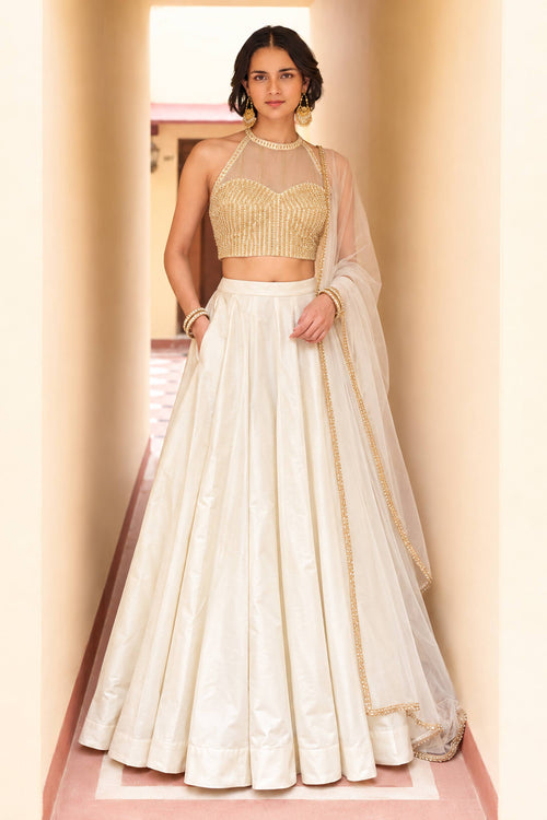 Sequins Work White Function Wear Corset Top With Lehenga