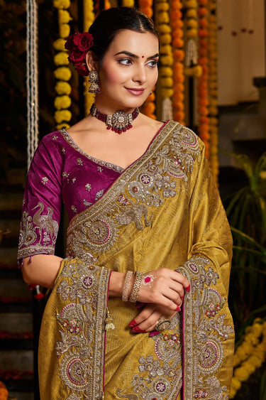 Mustard Radiance Embroidered Tissue Silks Saree