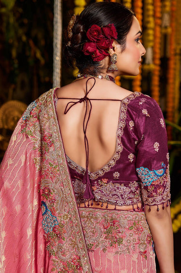 Reach Tissue Silk Embroidered Pink Saree For Sangeet Function