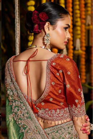 Green Tissue Silk Embroidered Saree