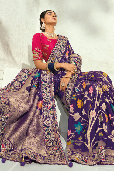 Heritage Purple Heavy Zari Work Wedding Saree