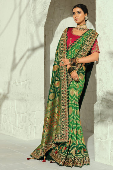Elegance Green Heavy Embroidered Zari Saree