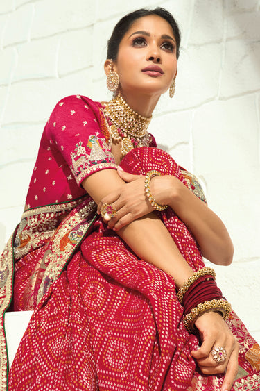 Vintage Red Georgette Zari Weaving Bridal Saree