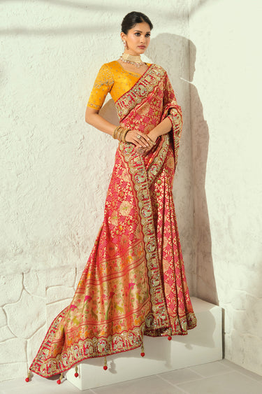 Premium Red Zari Woven Georgette Wedding Saree