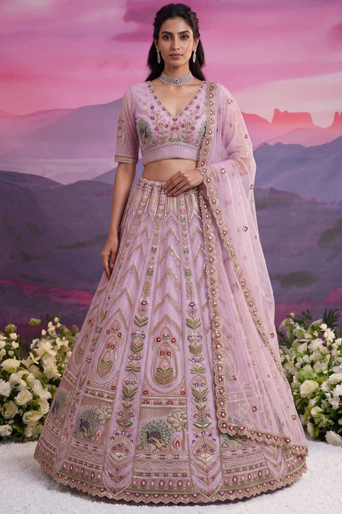 Luxury Pink Embroidered Designer Wedding Lehenga Choli
