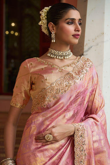 Heritage Pink Traditional Kanjivaram Silk Zari Work Bridal Saree