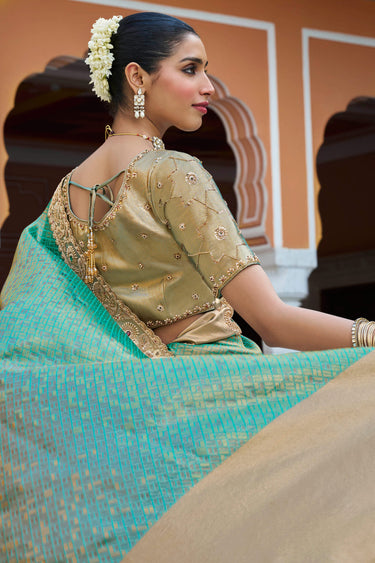 Ethnic Sea Green Soft Silk Zari Weaving Kanjivaram Saree