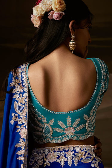 Ethnic Blue Designer Organza Embroidered Border Saree