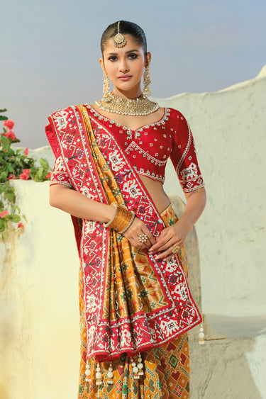 Premium Mustard Pure Patan Patola Silk Designer Bridal Saree