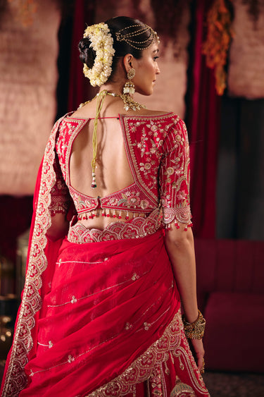 Elegant Red Silk Heavy Work Designer Bridal Lehenga Choli With Soft Net Dupatta