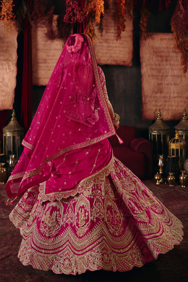 Traditional Rani Silk Heavy Embroidery Bridal Lehenga With Designer Dupatta