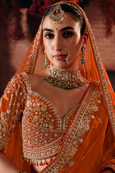 Ethnic Rust Silk Designer Bridal Lehenga Choli With Soft Net Dupatta