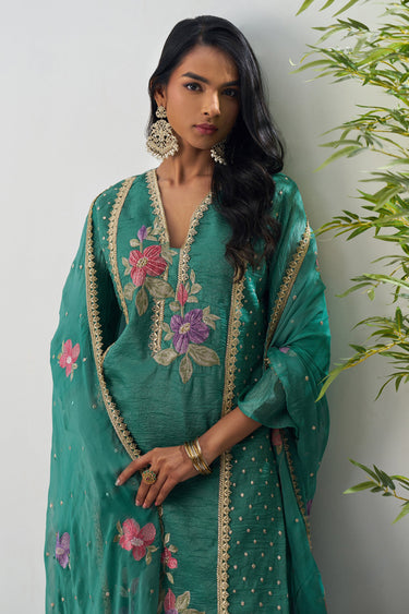 Fancy Fabric Teal Embroidered Readymade Designer Salwar Suit