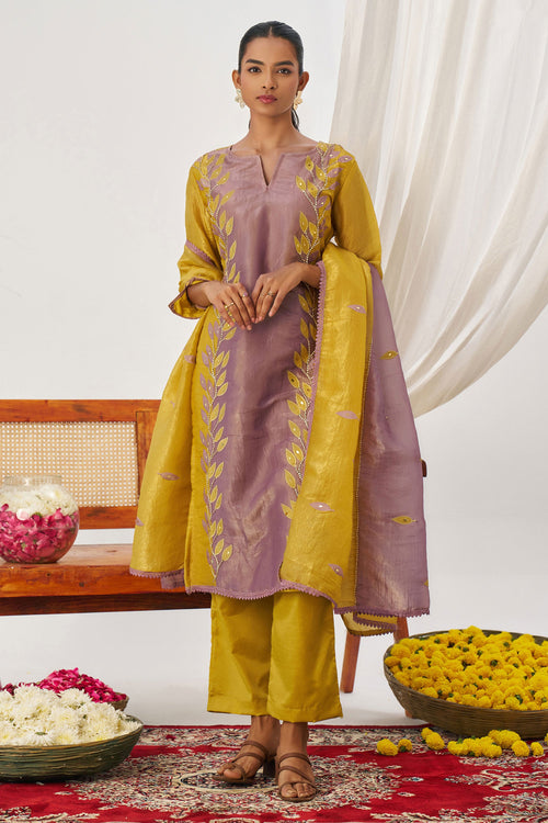 Fancy Fabric Embroidered Lavender Designer Straight Cut Salwar Kameez