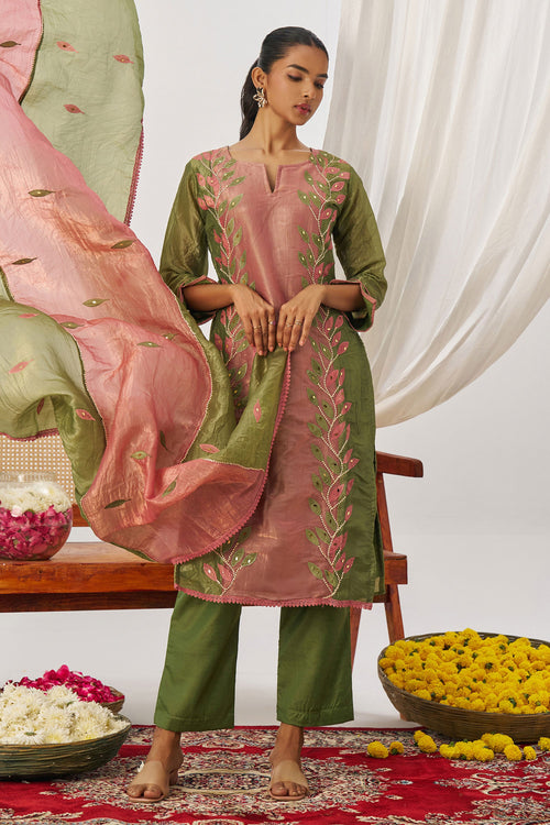 Attractive Pink Fancy Fabric Embroidered Straight Cut Suit