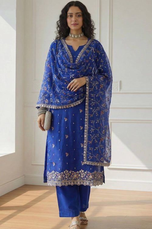 Blue Function Wear Organza Embroidered Readymade Designer Salwar Suit