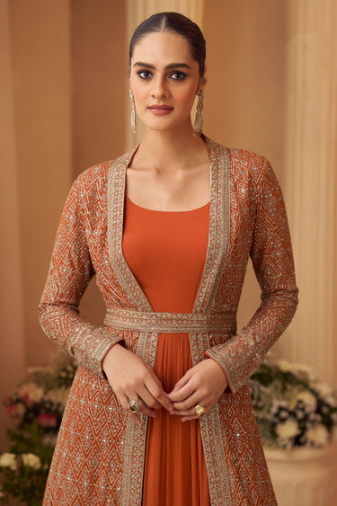 Embroidered Floor Touch Anarkali Style Gown With Long Jacket