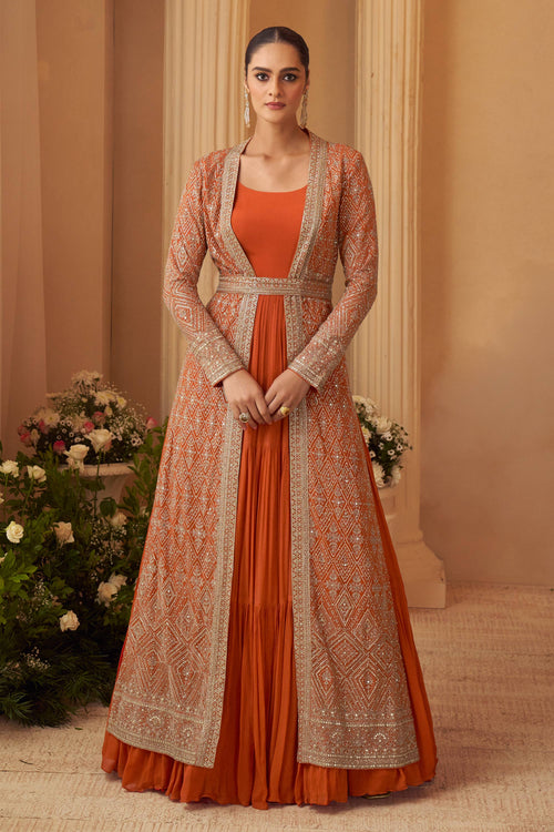 Embroidered Floor Touch Anarkali Style Gown With Long Jacket