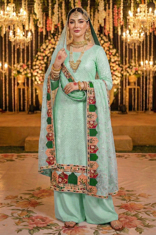 Light Cyan Georgette Designer Sharara Palazzo Salwar Kameez