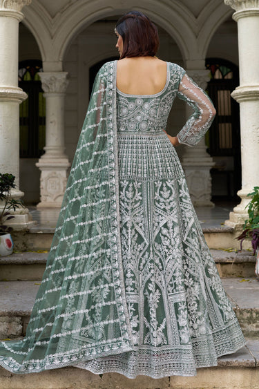 Designer Net Readymade Anarkali Suit With Embroidery Work