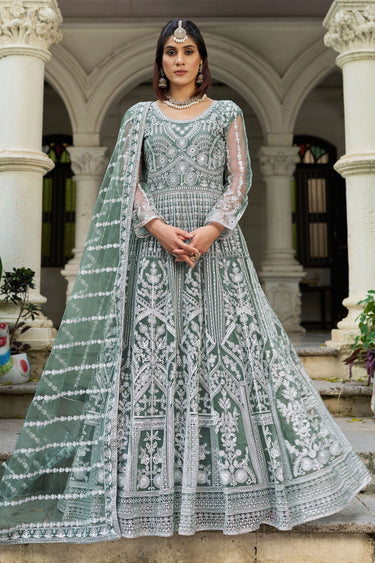 Designer Net Readymade Anarkali Suit With Embroidery Work