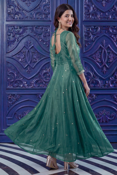 Art Silk Embroidered Green Festive Wear Readymade Anarkali Suit