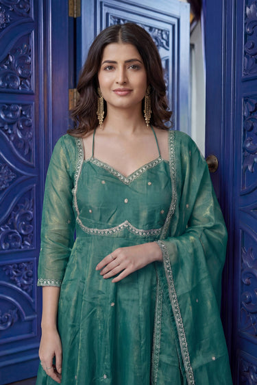 Art Silk Embroidered Green Festive Wear Readymade Anarkali Suit