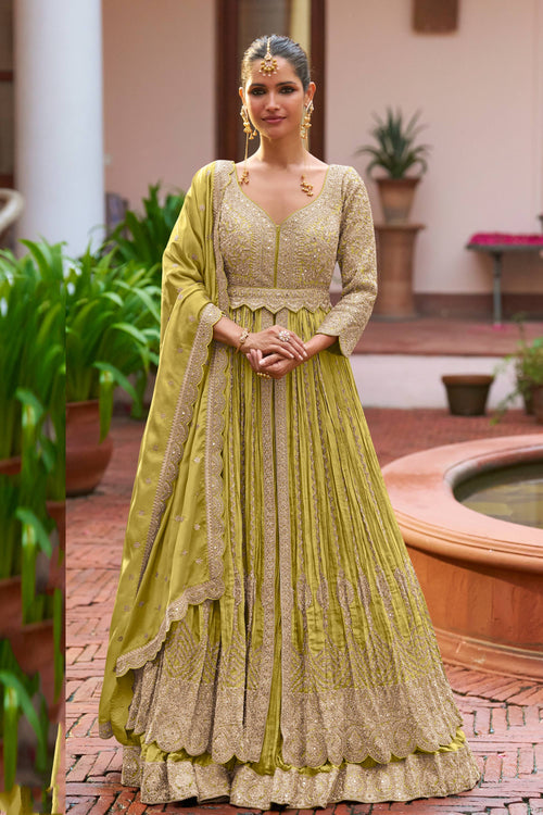 Chinon Fabric Yellow Party Wear Readymade Lehenga Choli