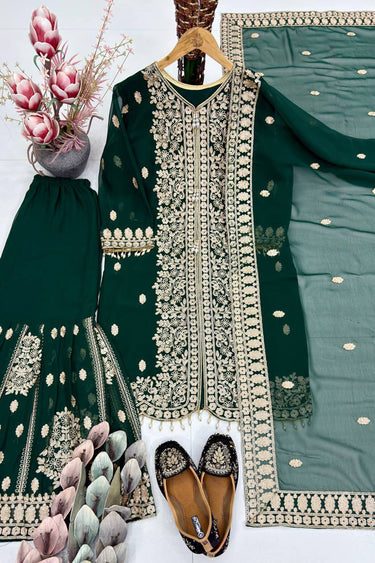 Georgette Fabric Dark Green Readymade Palazzo Suit For Function Wear