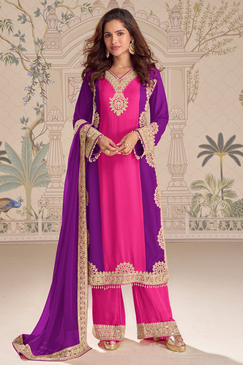 Premium Magenta Heavy Embroidery Readymade Palazzo Suit