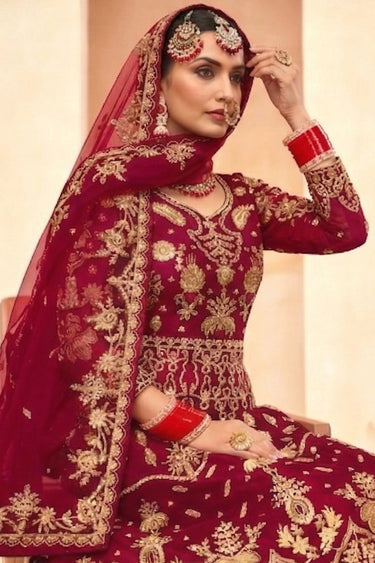 Festie Wear Wine Net Floor Length Anarkali Salwar Suit