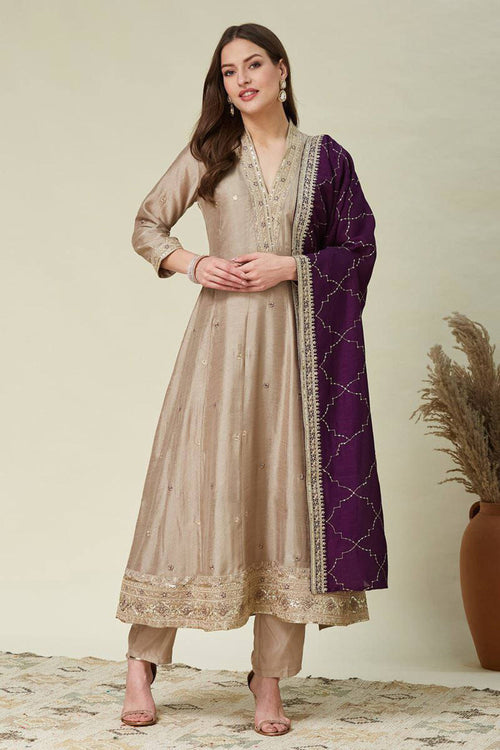 Traditional Beige Art Silk Readymade Designer Dress
